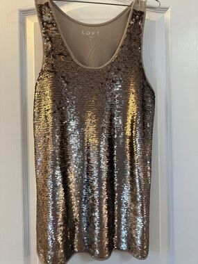 LOFT Metallic Sequin Tank Dress in Taupe